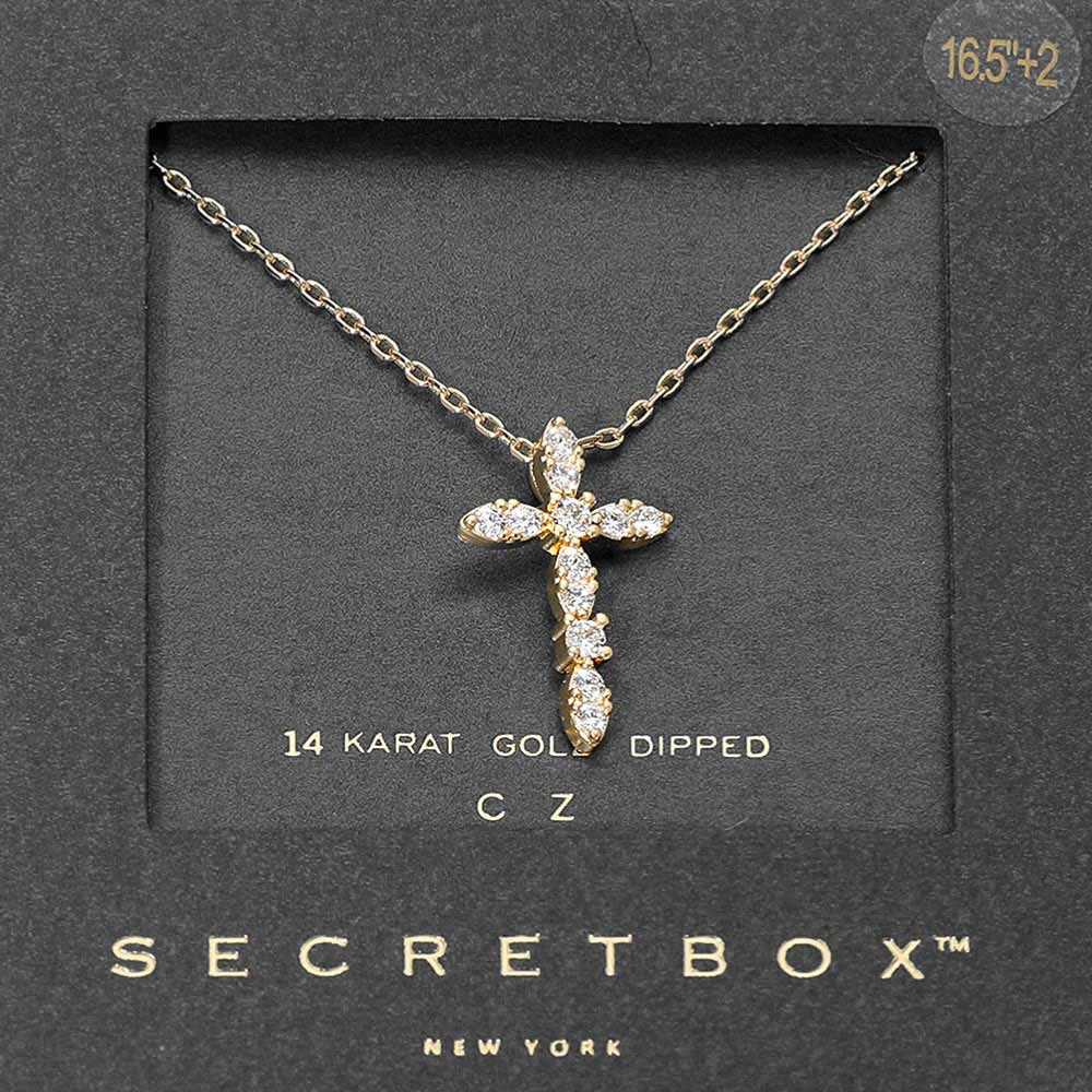 SECRET BOX_14K Gold Dipped Marquise CZ Cross Pendant Necklace